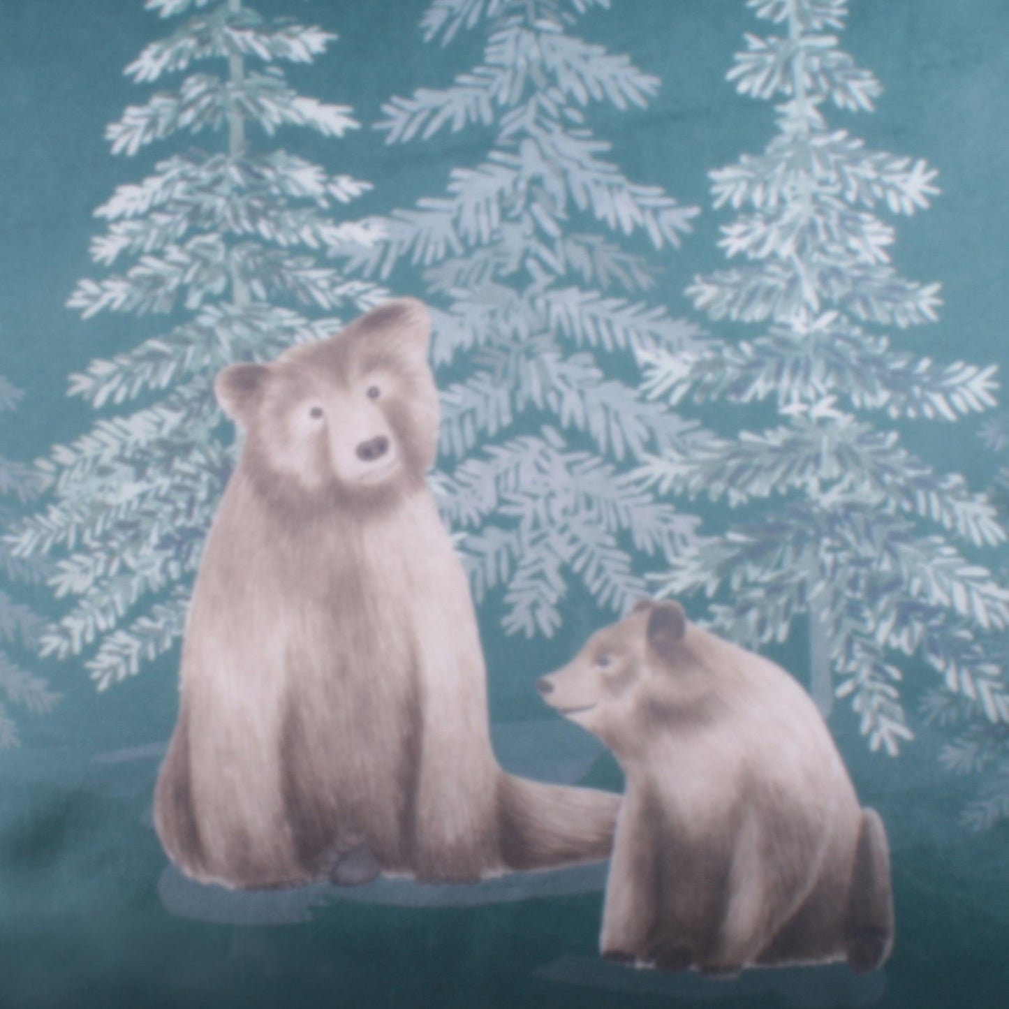 Bear Walks Teal Velvet Cushion (43cm x 43cm)