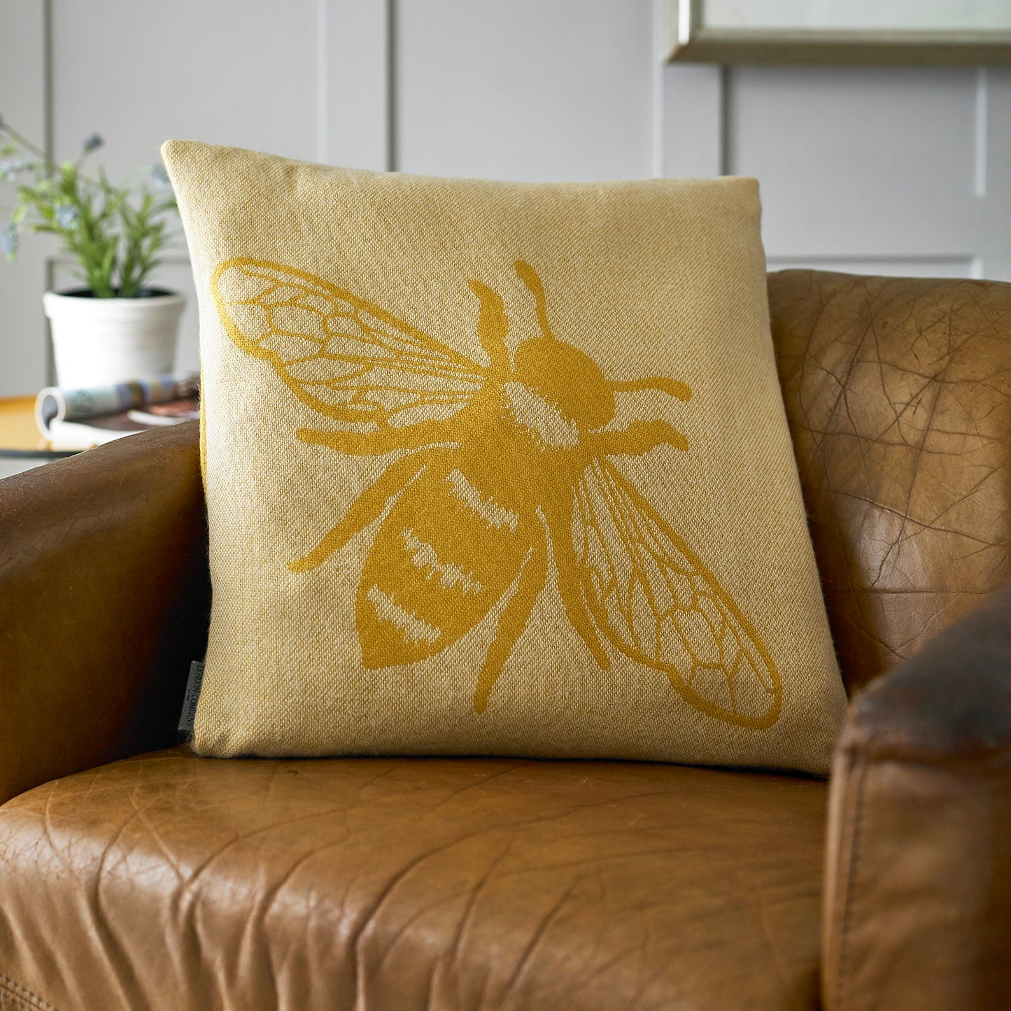 The Lyndon Company Bee Ochre Soft Knitted Cushion (45cm x 45cm)