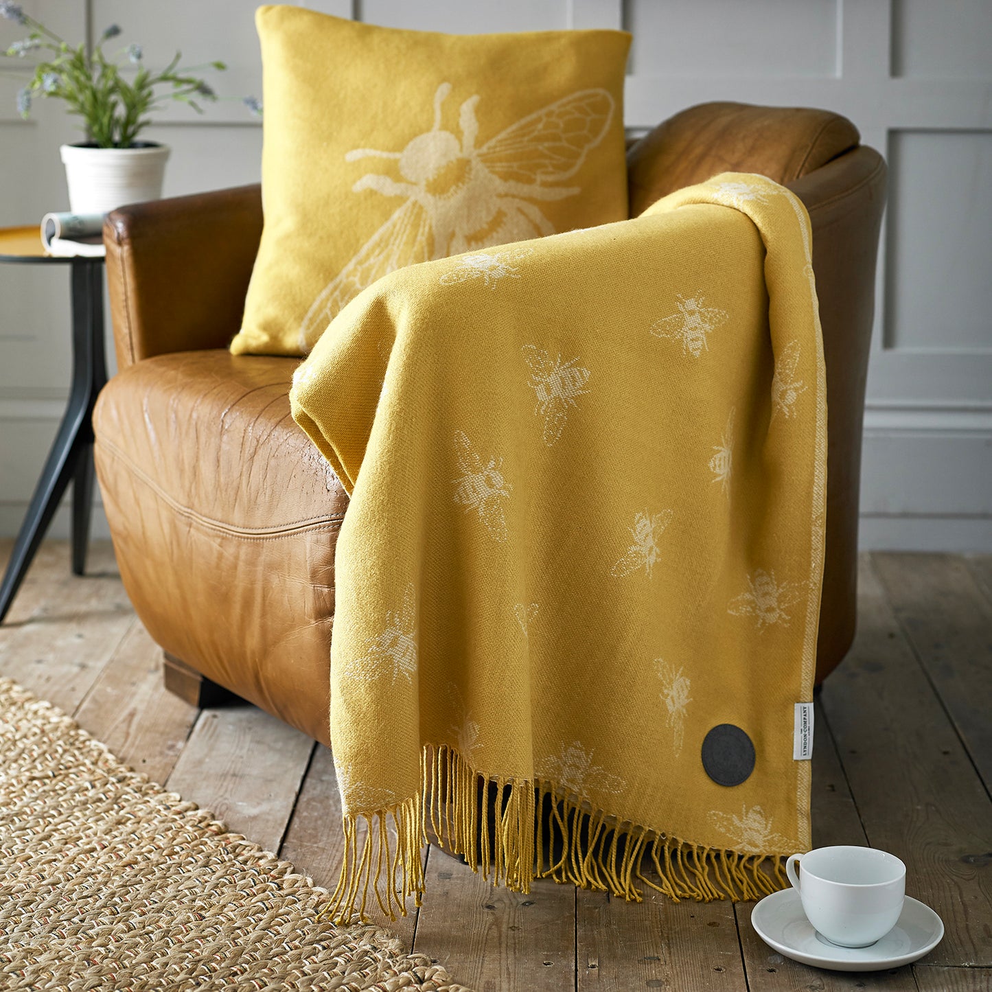 The Lyndon Company Bee Ochre Soft Knitted Cushion (45cm x 45cm)