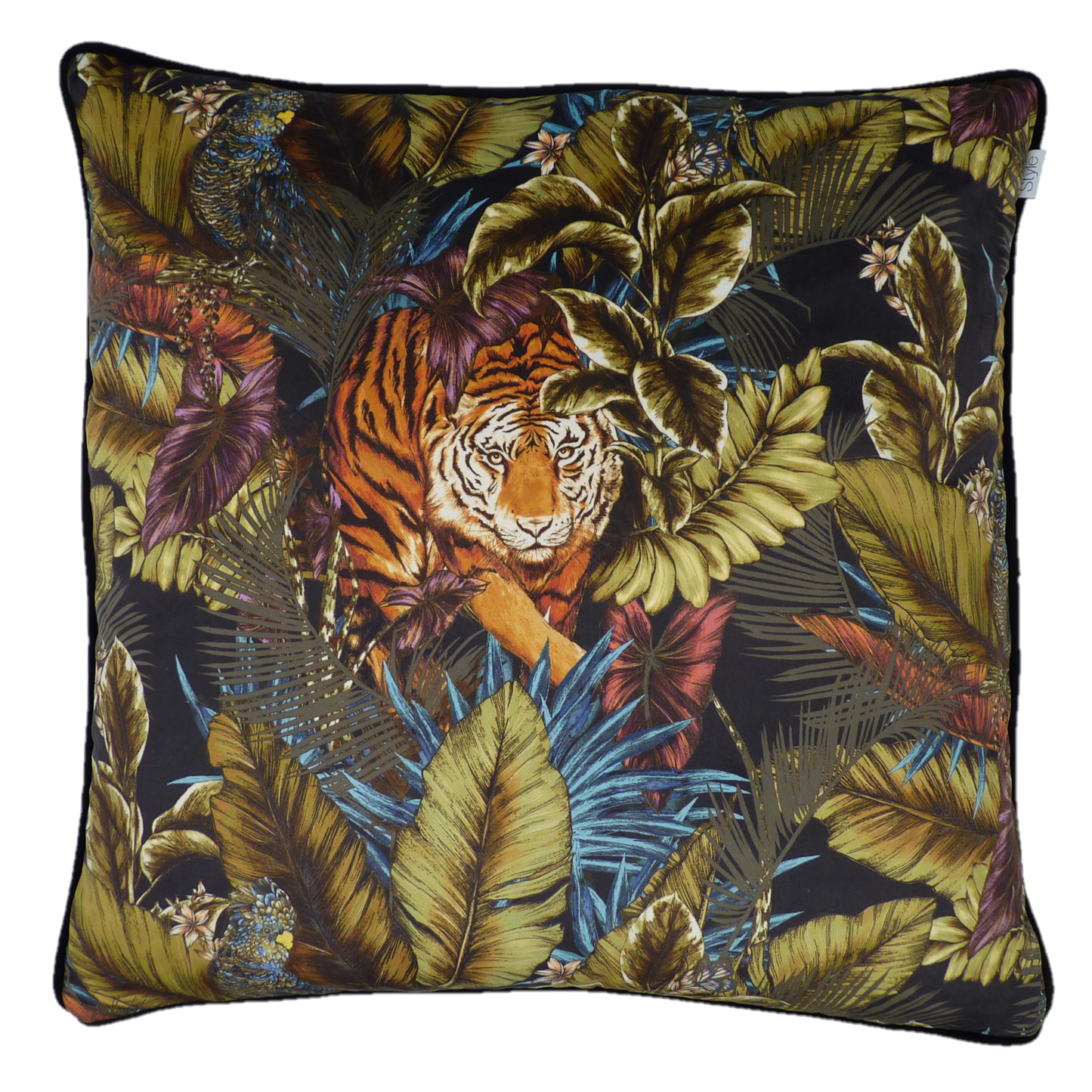 Bengal Tiger Black Amazon Velvet Cushion (60cm x 60cm)