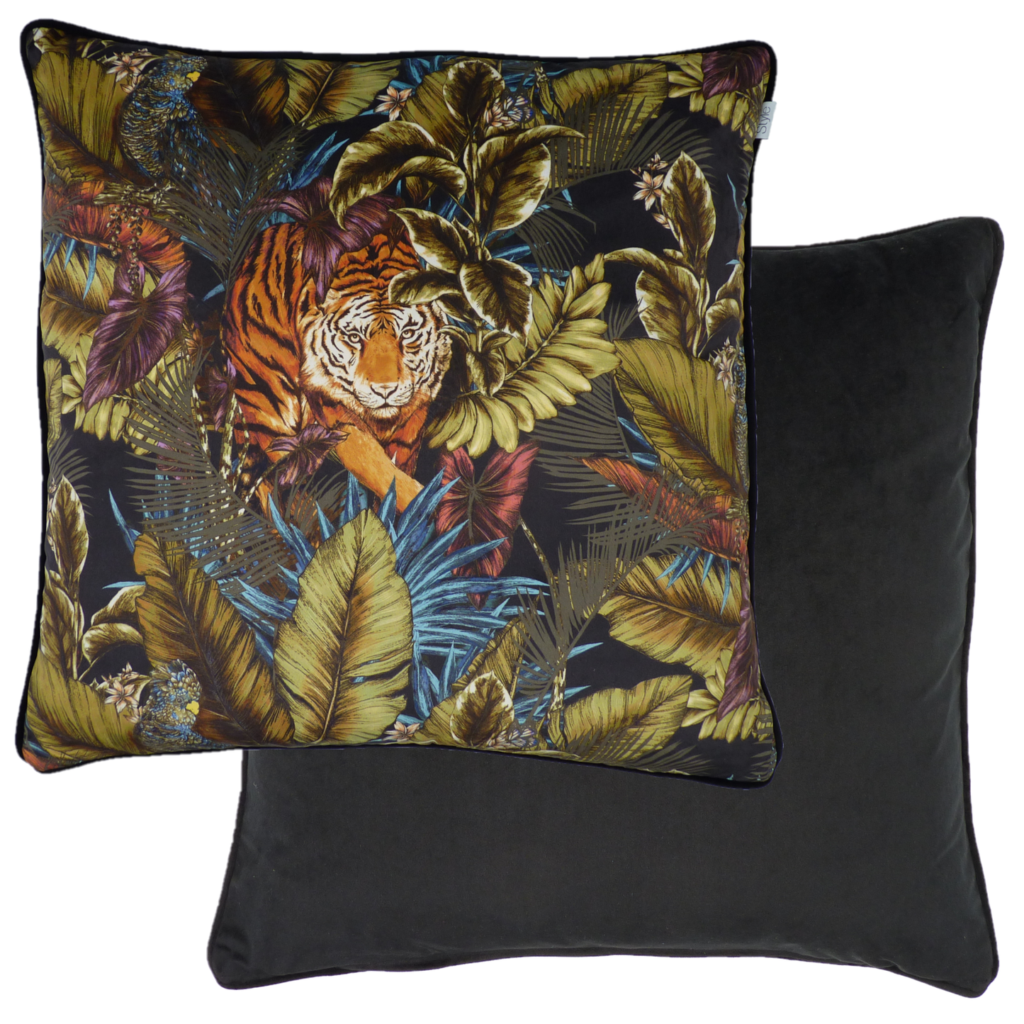 Bengal Tiger Black Amazon Velvet Cushion (60cm x 60cm)