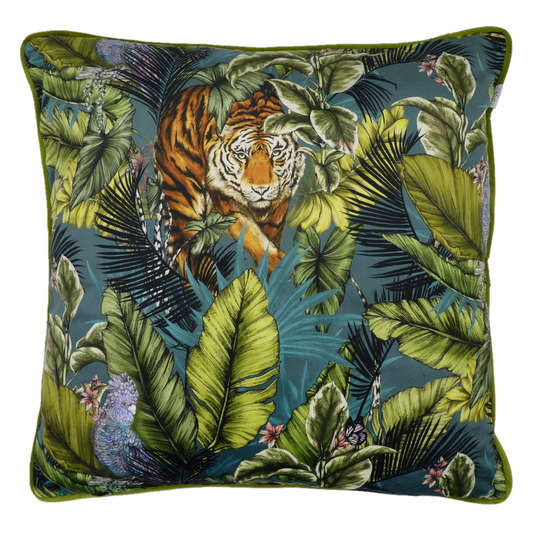 Bengal Tiger Green Twilight Velvet Cushion Cover (60cm x 60cm)