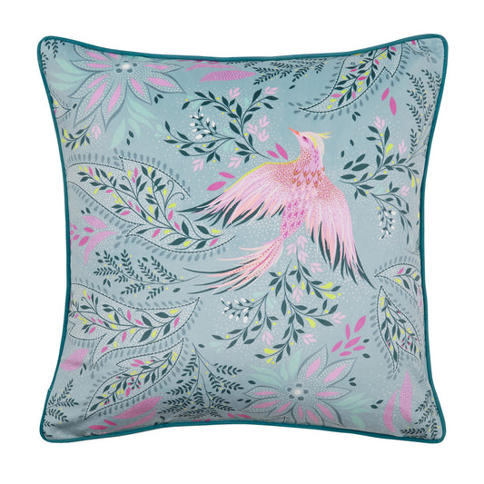 Sara Miller Bird Of Paradise Dusky Blue Velvet Feather Cushion (50cm x 50cm)