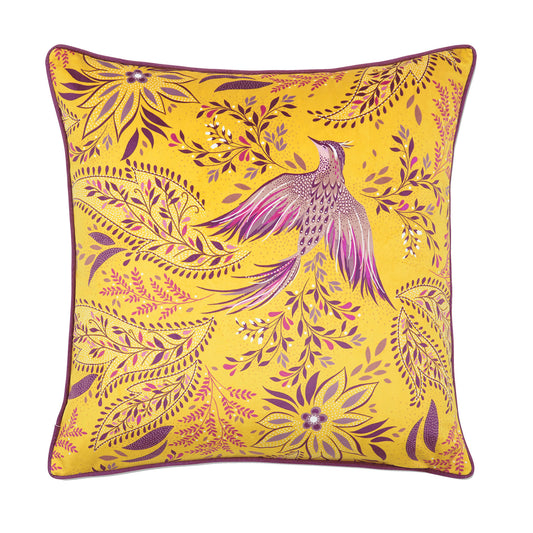Sara Miller Bird Of Paradise Saffron Velvet Feather Cushion (50cm x 50cm)