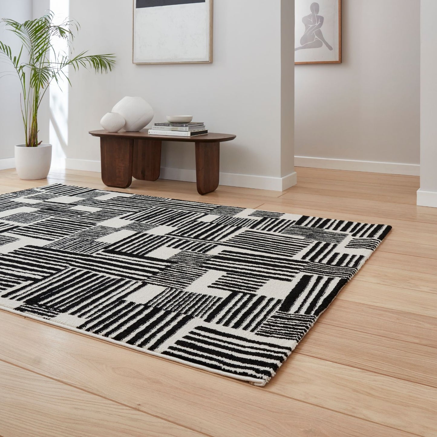 Catherine Lansfield Blocks Black and White Rug