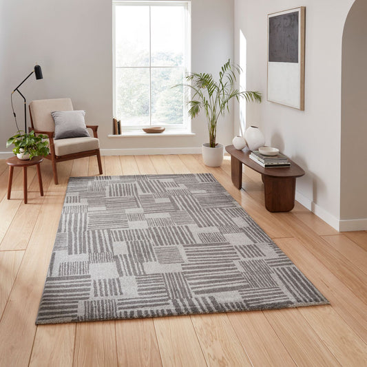 Catherine Lansfield Blocks Dark Grey and Grey Rug