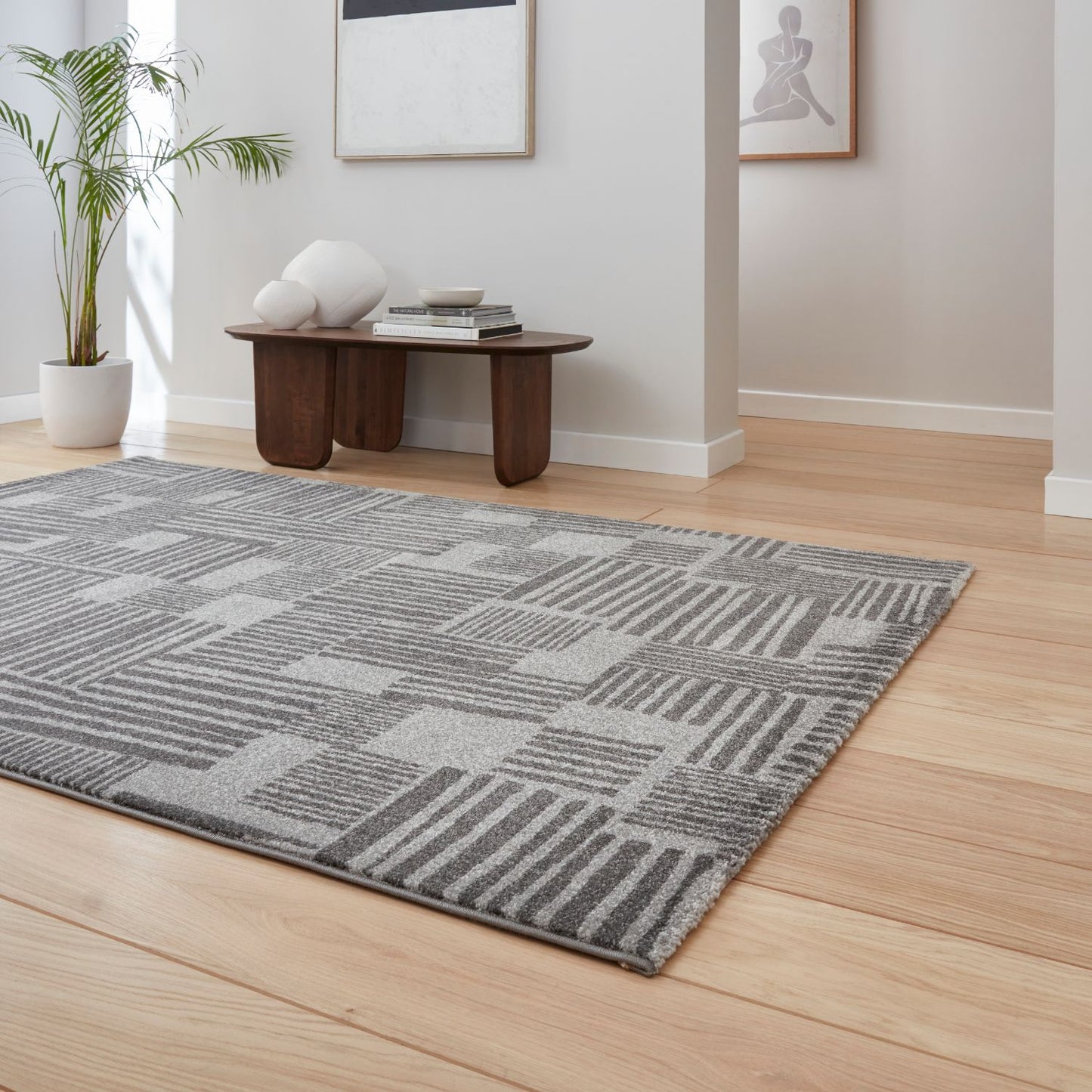 Catherine Lansfield Blocks Dark Grey and Grey Rug