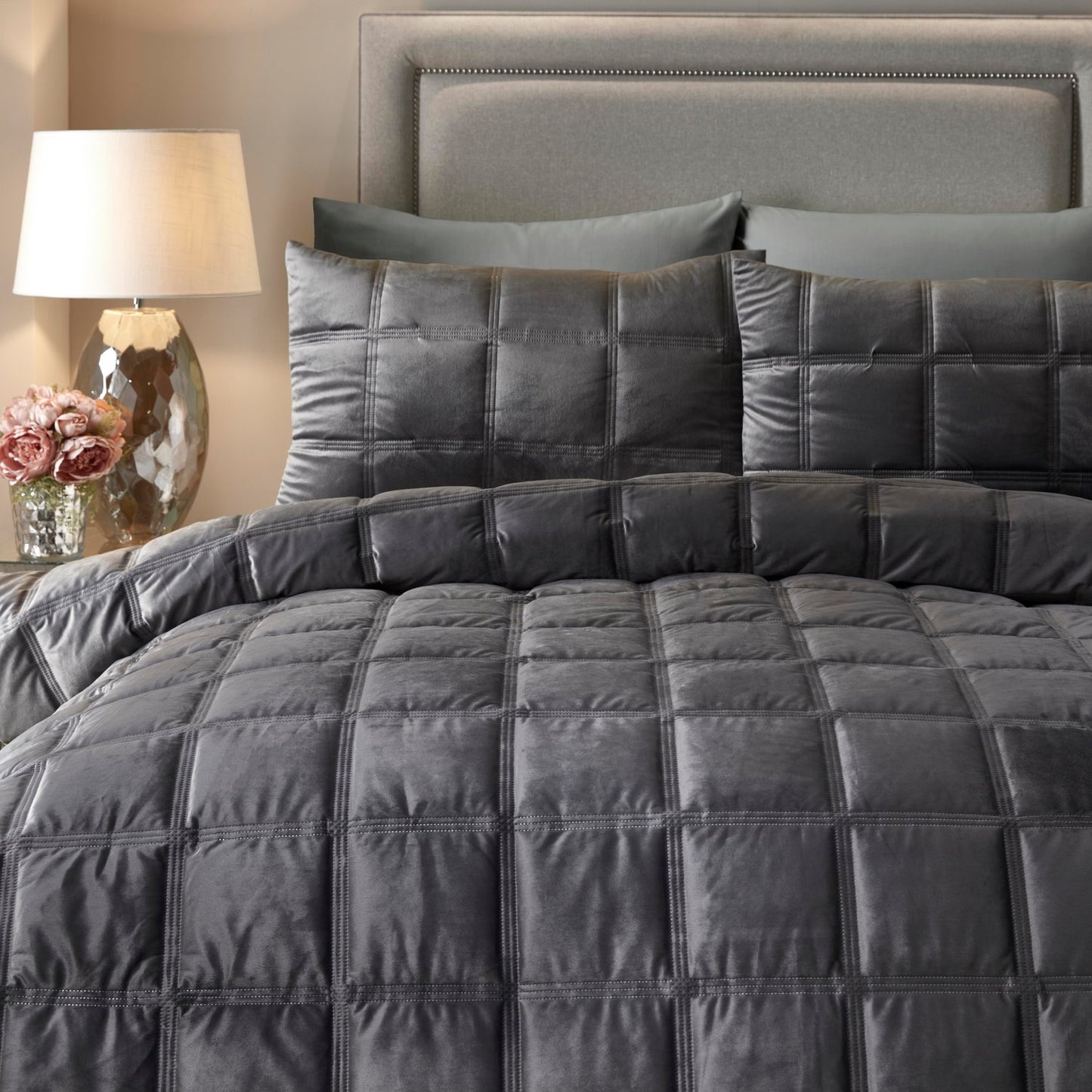 Brighton Square Slate Velvet Duvet Set