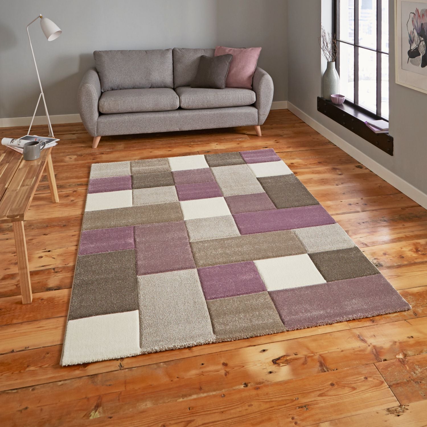 Brooklyn 646 Beige and Purple Modern Geometric Rug | 120x170, 160x220 ...