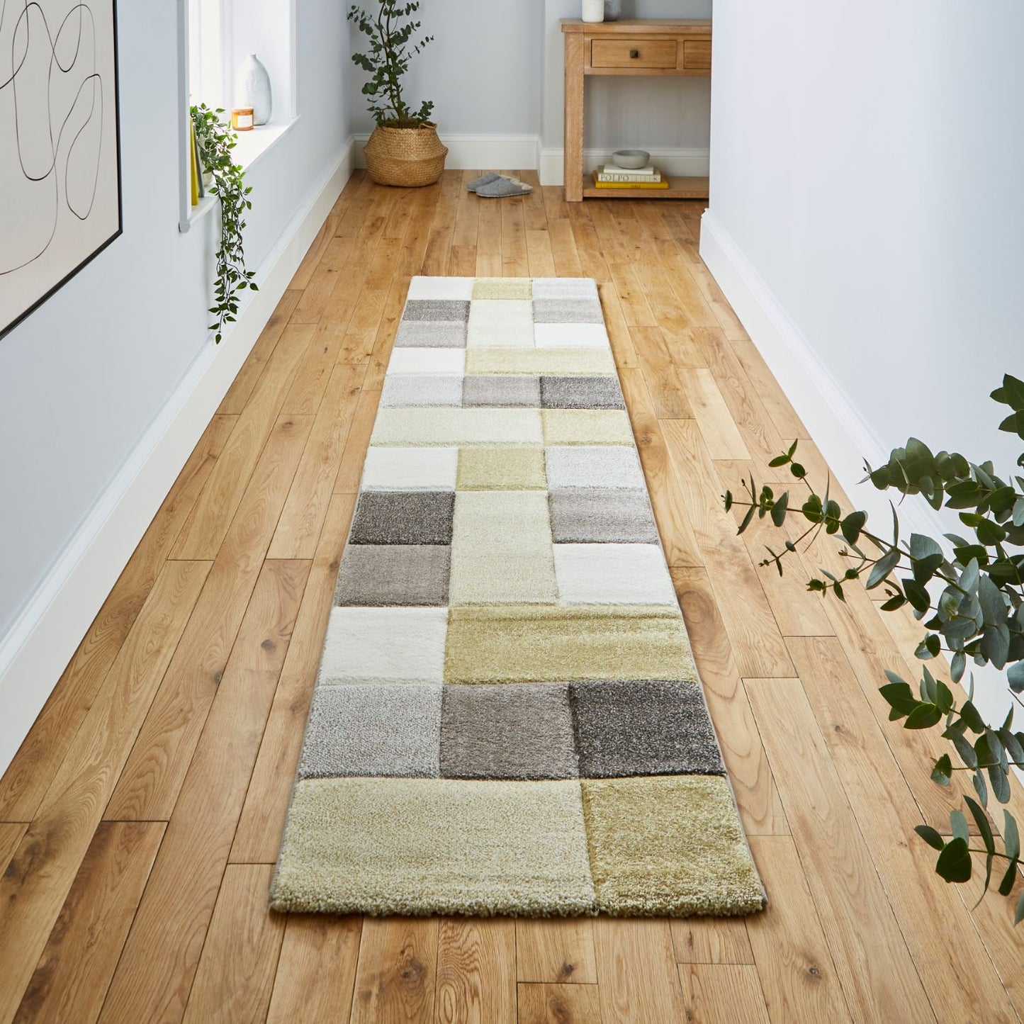 Brooklyn 646 Beige and Yellow Modern Geometric Runner Rug