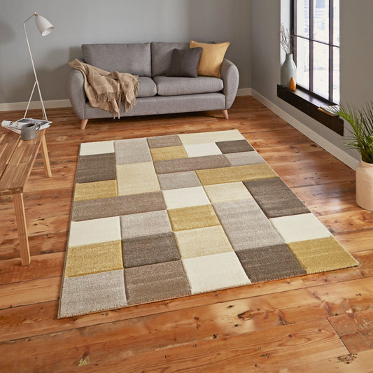 Brooklyn 646 Beige and Yellow Modern Geometric Rug