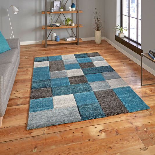 Brooklyn 646 Blue and Grey Modern Geometric Rug