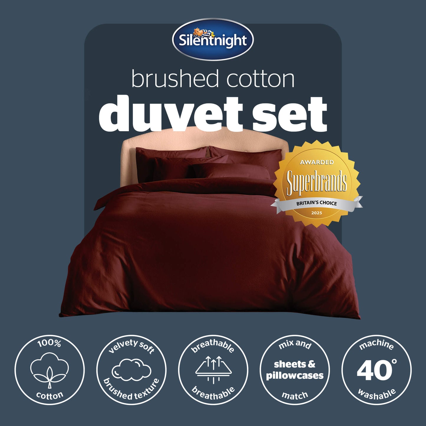 Silentnight Burgundy Brushed Cotton Duvet Set