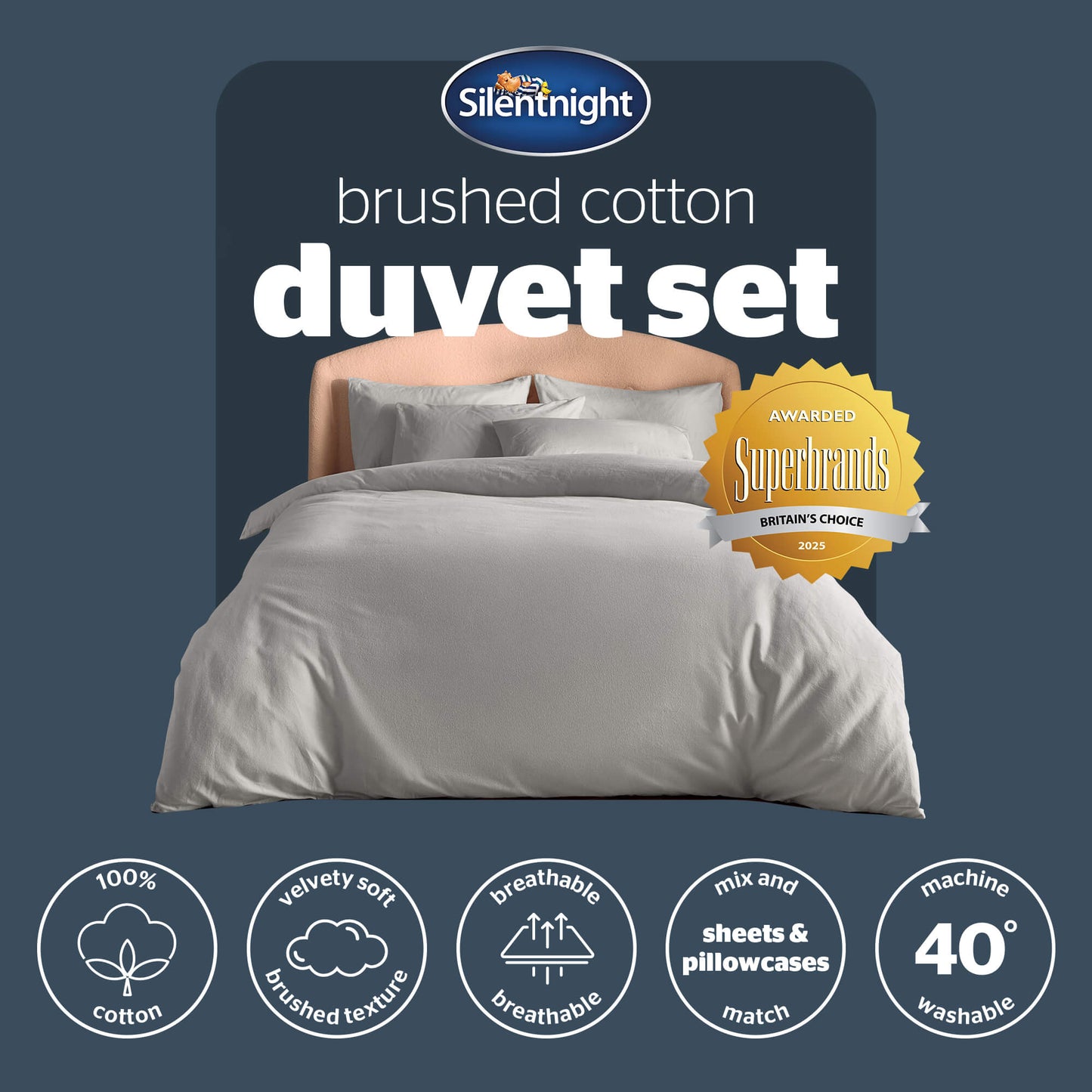 Silentnight Silver Grey Brushed Cotton Duvet Set
