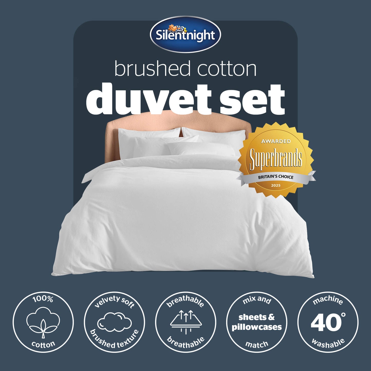 Silentnight White Brushed Cotton Duvet Set