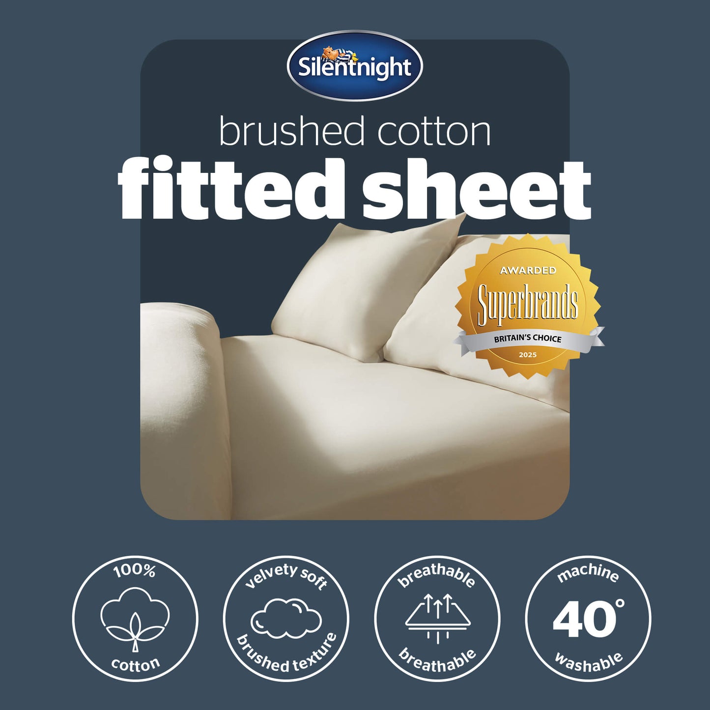 Silentnight Almond Brushed Cotton Fitted Sheet