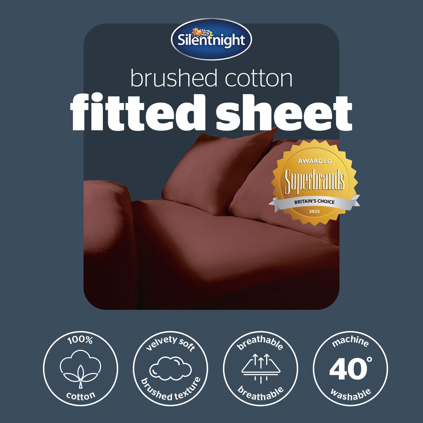 Silentnight Burgundy Brushed Cotton Fitted Sheet