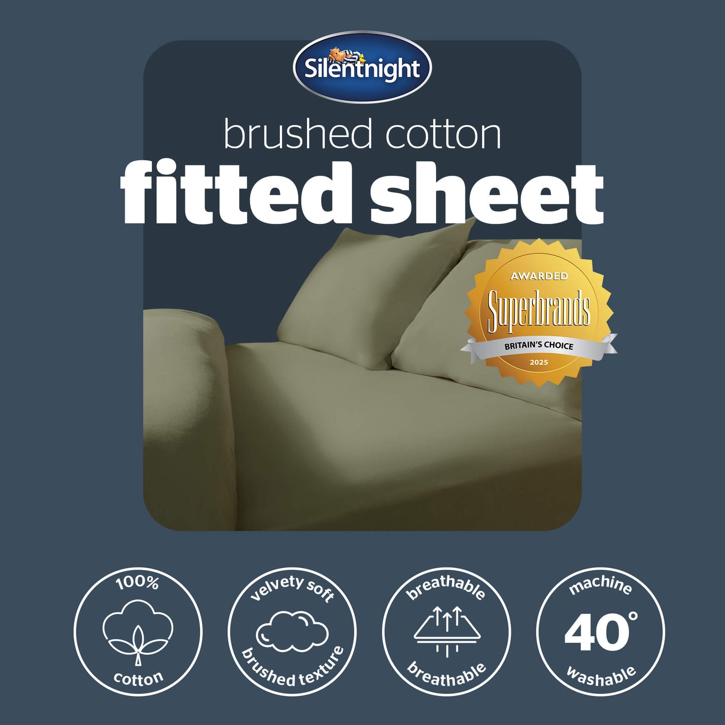 Silentnight Olive Green Brushed Cotton Fitted Sheet
