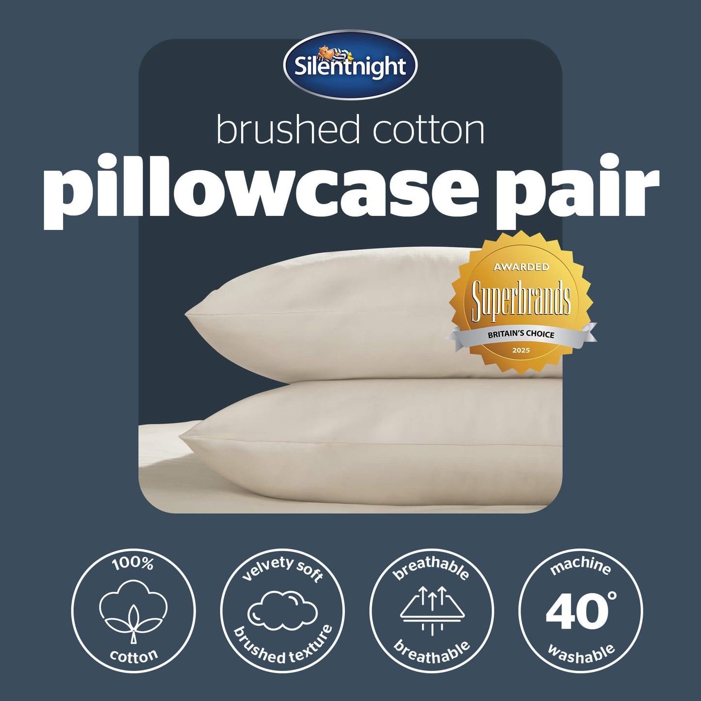 Silentnight Brushed Almond Cotton Pillowcase Pair