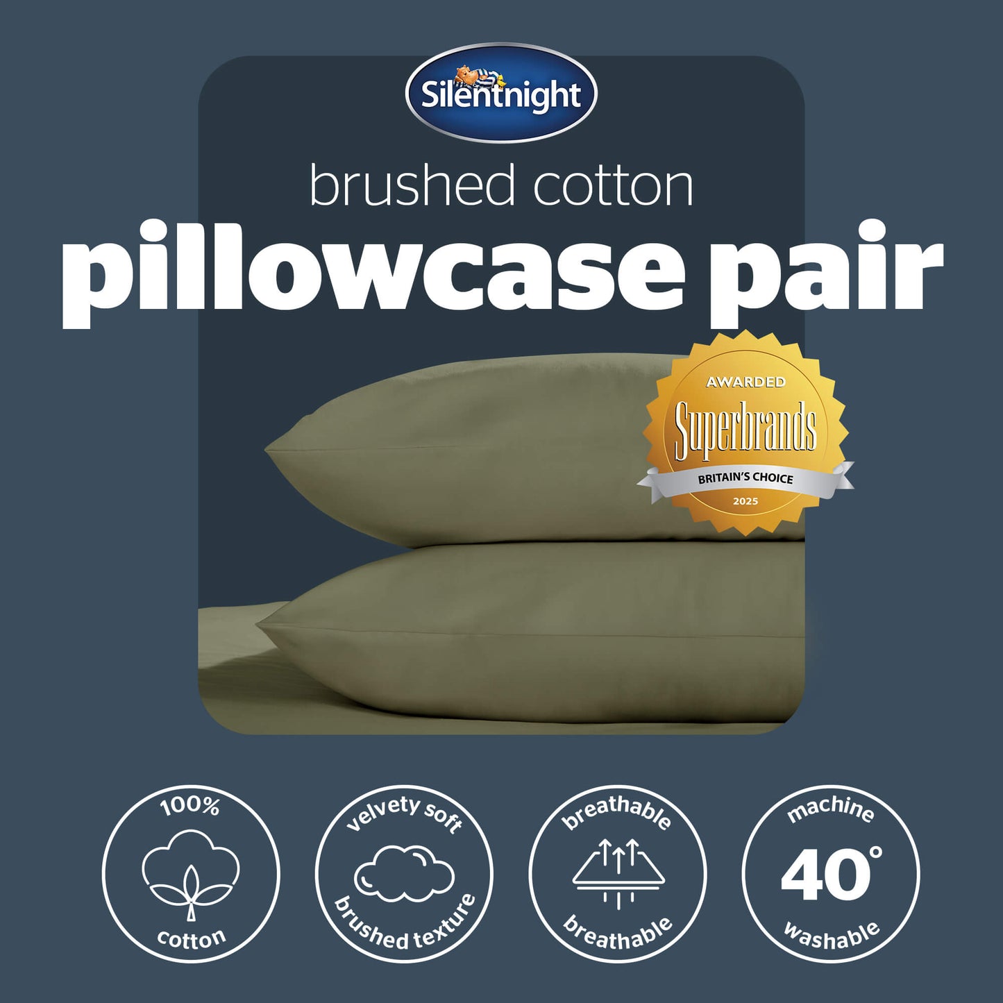 Silentnight Brushed Cotton Green Pillowcase Pair