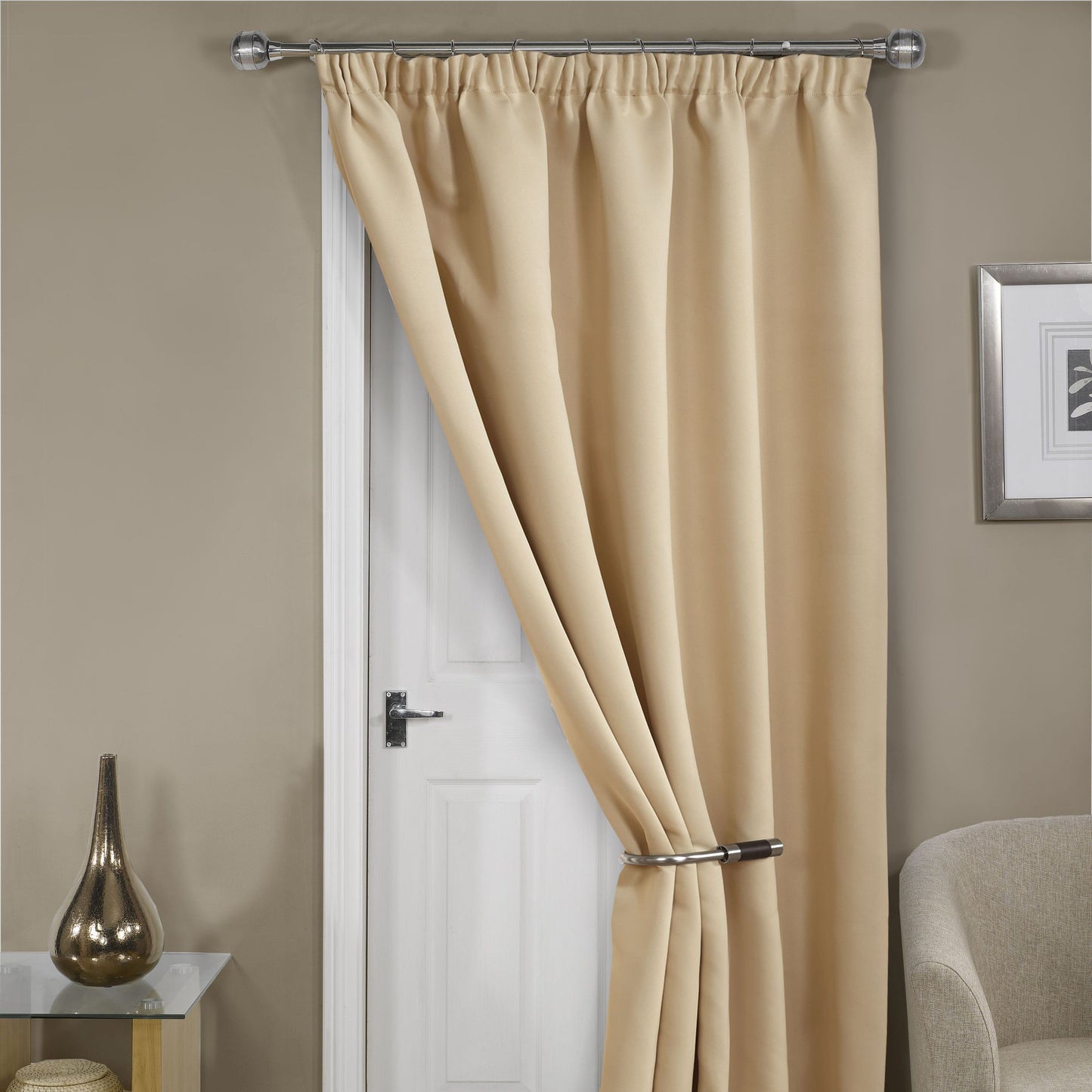 Cali Beige Thermal Blackout Pencil Pleat Door Curtain