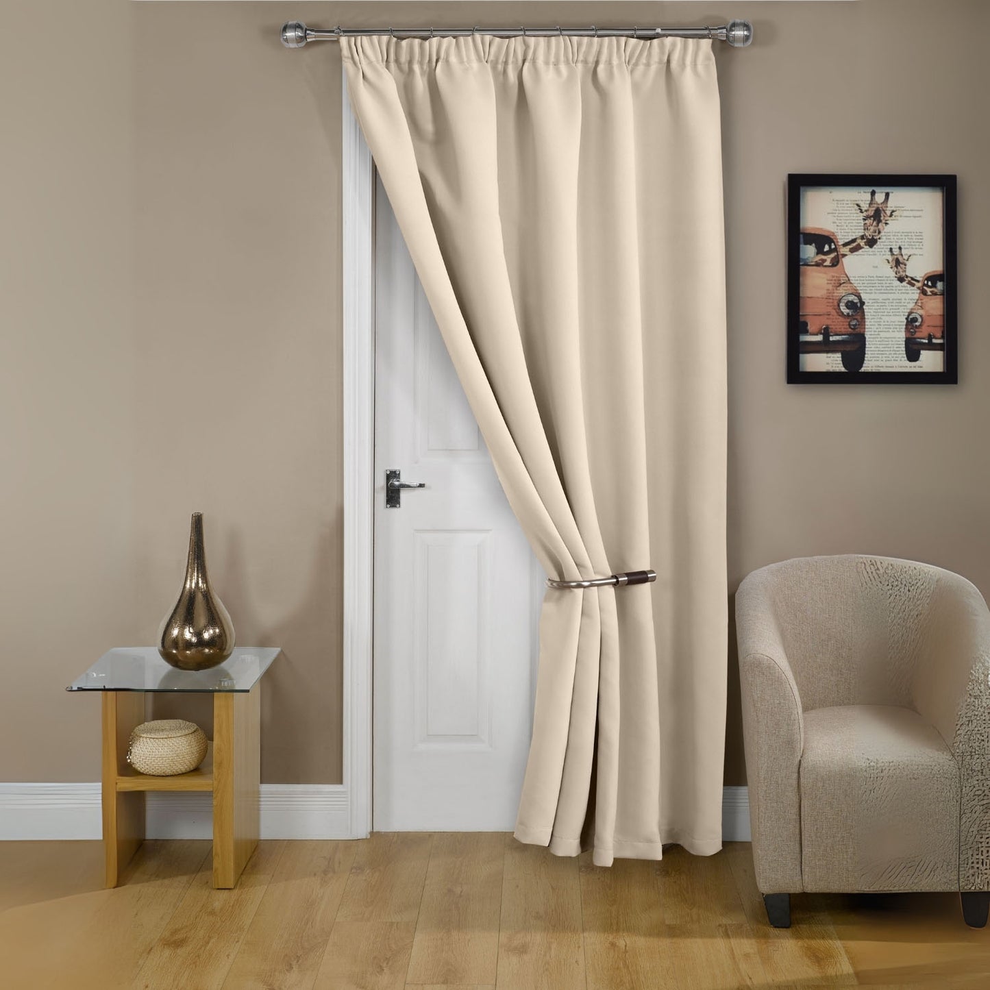 Cali Natural Thermal Blackout Pencil Pleat Door Curtain
