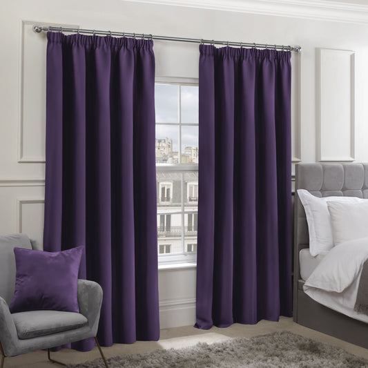 Cali Amethyst Purple Thermal Blackout Pencil Pleat Curtains