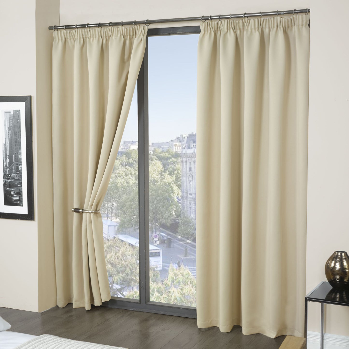 Cali Beige Thermal Blackout Pencil Pleat Curtains