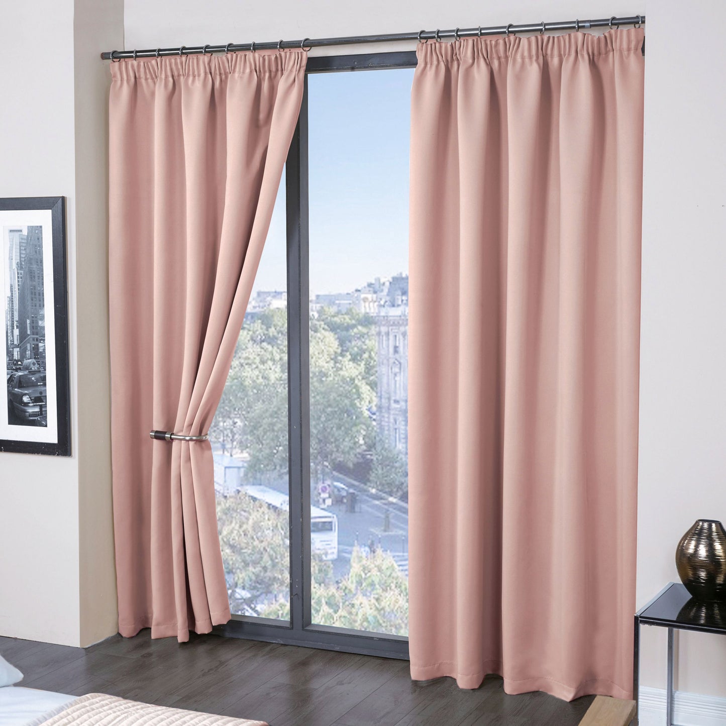 Cali Blush Pink Thermal Blackout Pencil Pleat Curtains