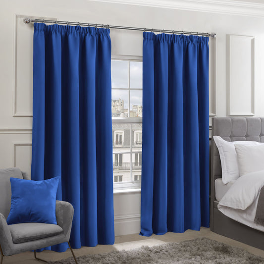 Cali Blue Thermal Blackout Pencil Pleat Curtains