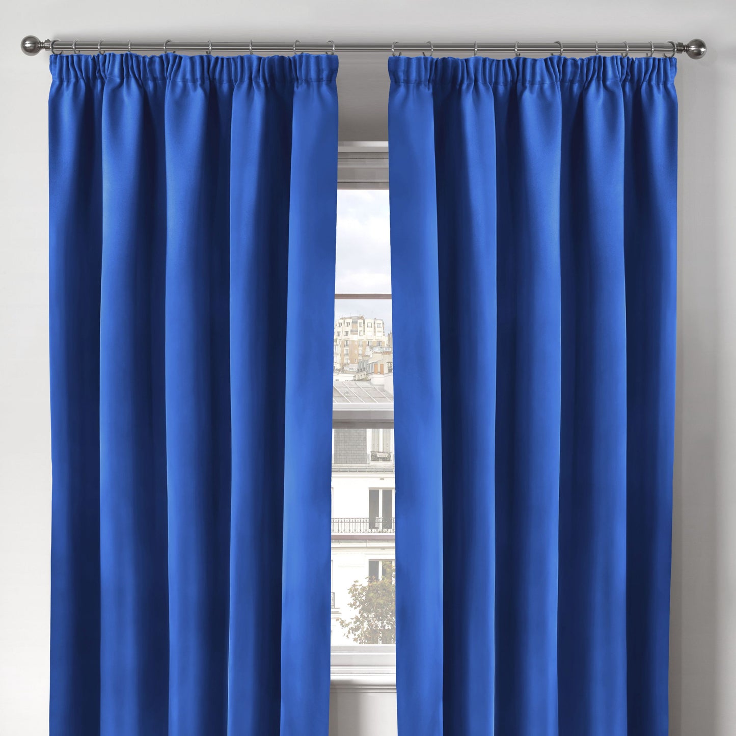 Cali Blue Thermal Blackout Pencil Pleat Curtains