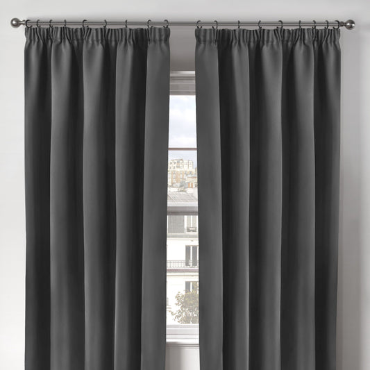 Cali Charcoal Grey Thermal Blackout Pencil Pleat Curtains