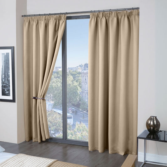 Cali Latte Thermal Blackout Pencil Pleat Curtains