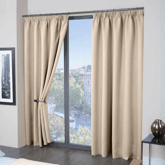 Cali Natural Thermal Blackout Pencil Pleat Curtains