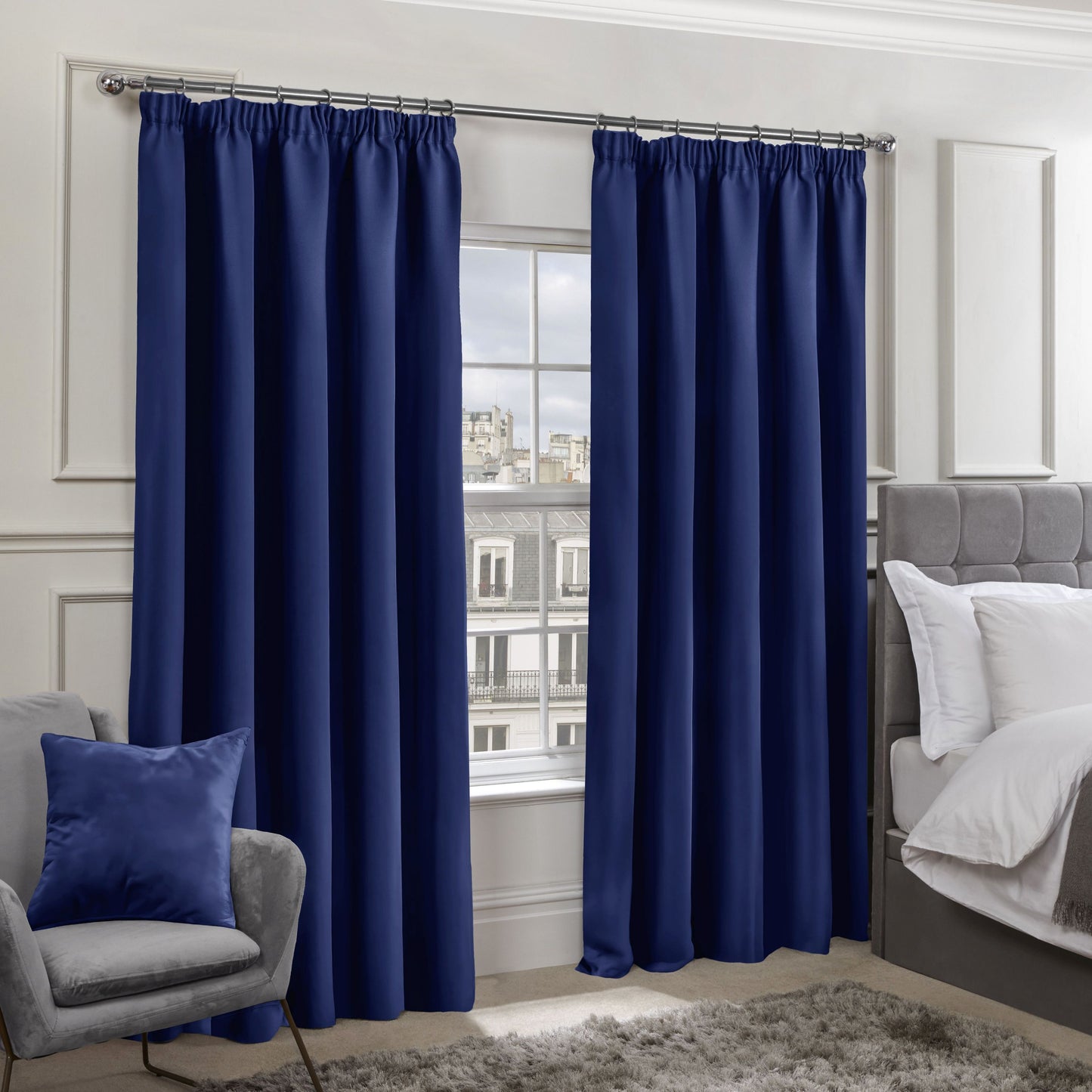 Cali Navy Blue Thermal Blackout Pencil Pleat Curtains