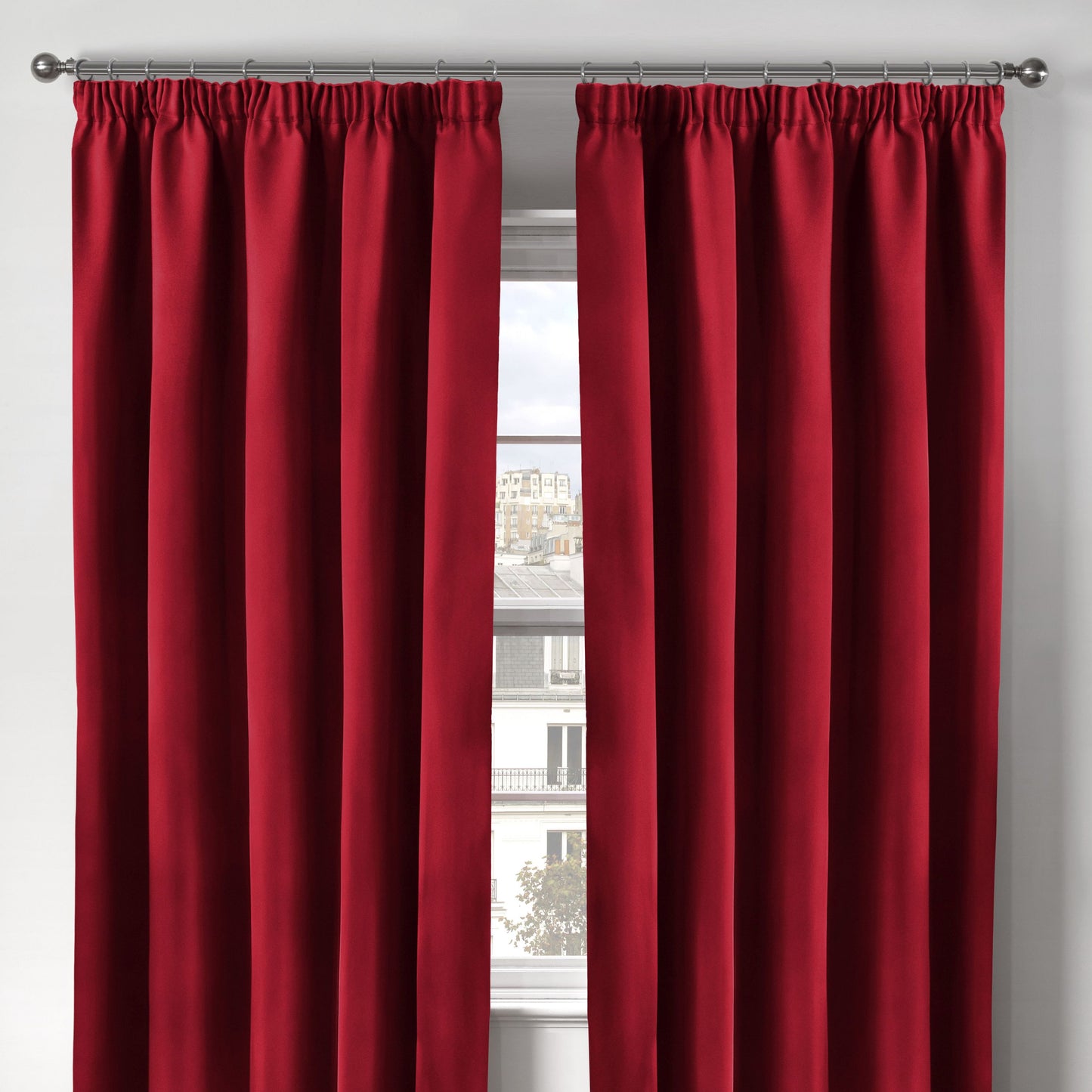 Cali Red Thermal Blackout Pencil Pleat Curtains