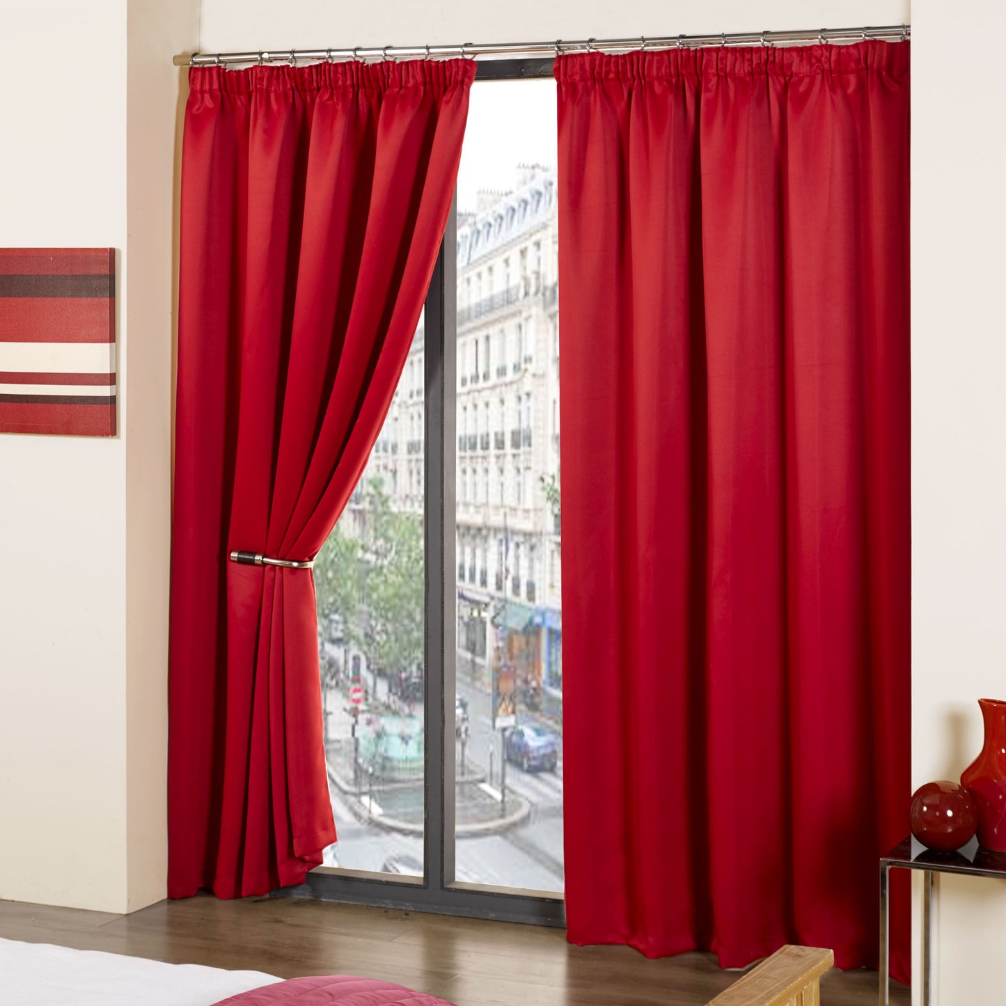 Cali Red Thermal Blackout Pencil Pleat Curtains