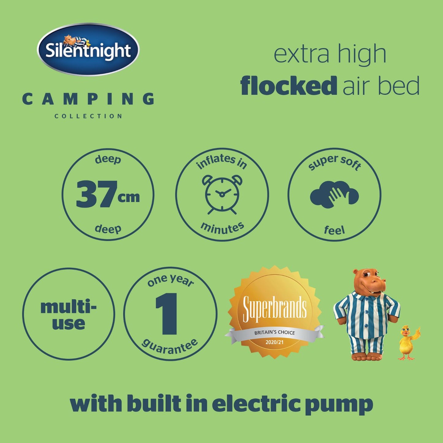 Silentnight Camping Collection Grey Flock Airbed with Built In Electric Pump