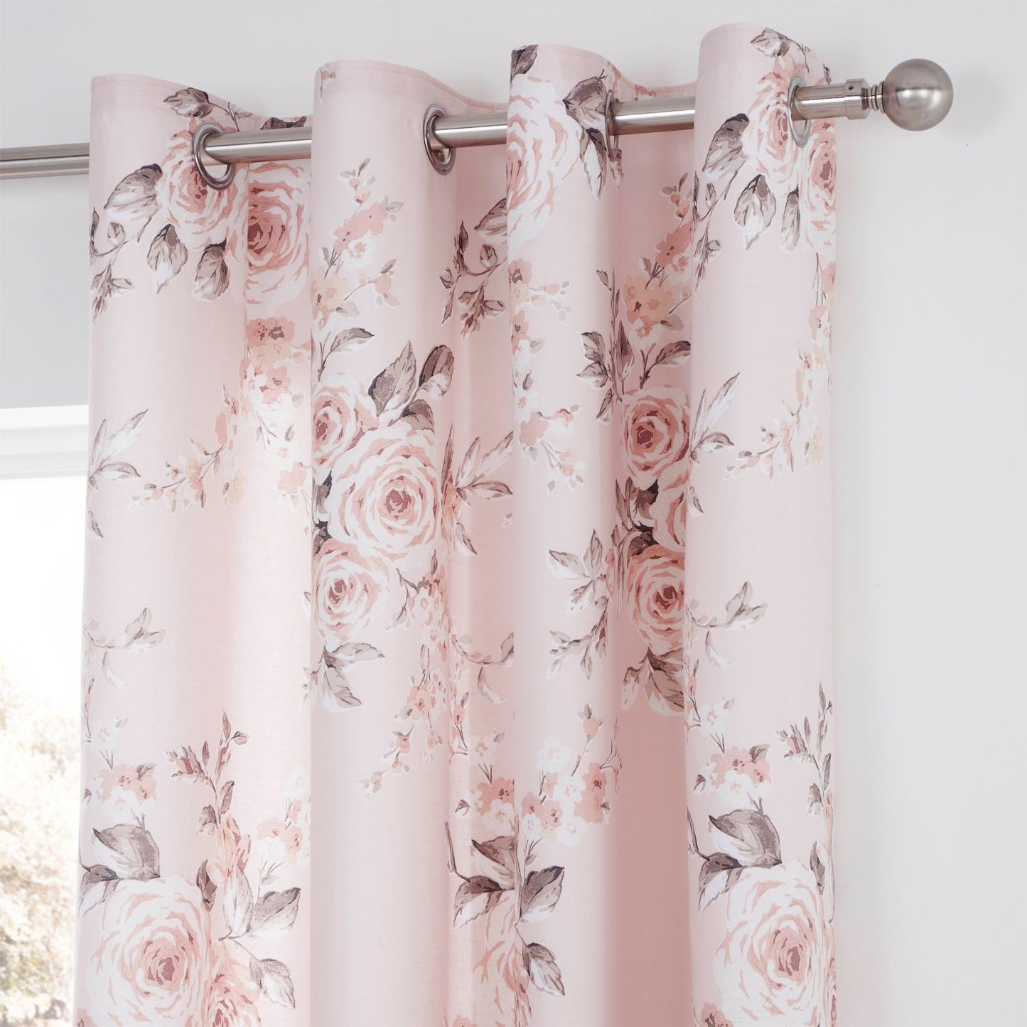 Catherine Lansfield Canterbury Blush Floral Lined Eyelet Curtains