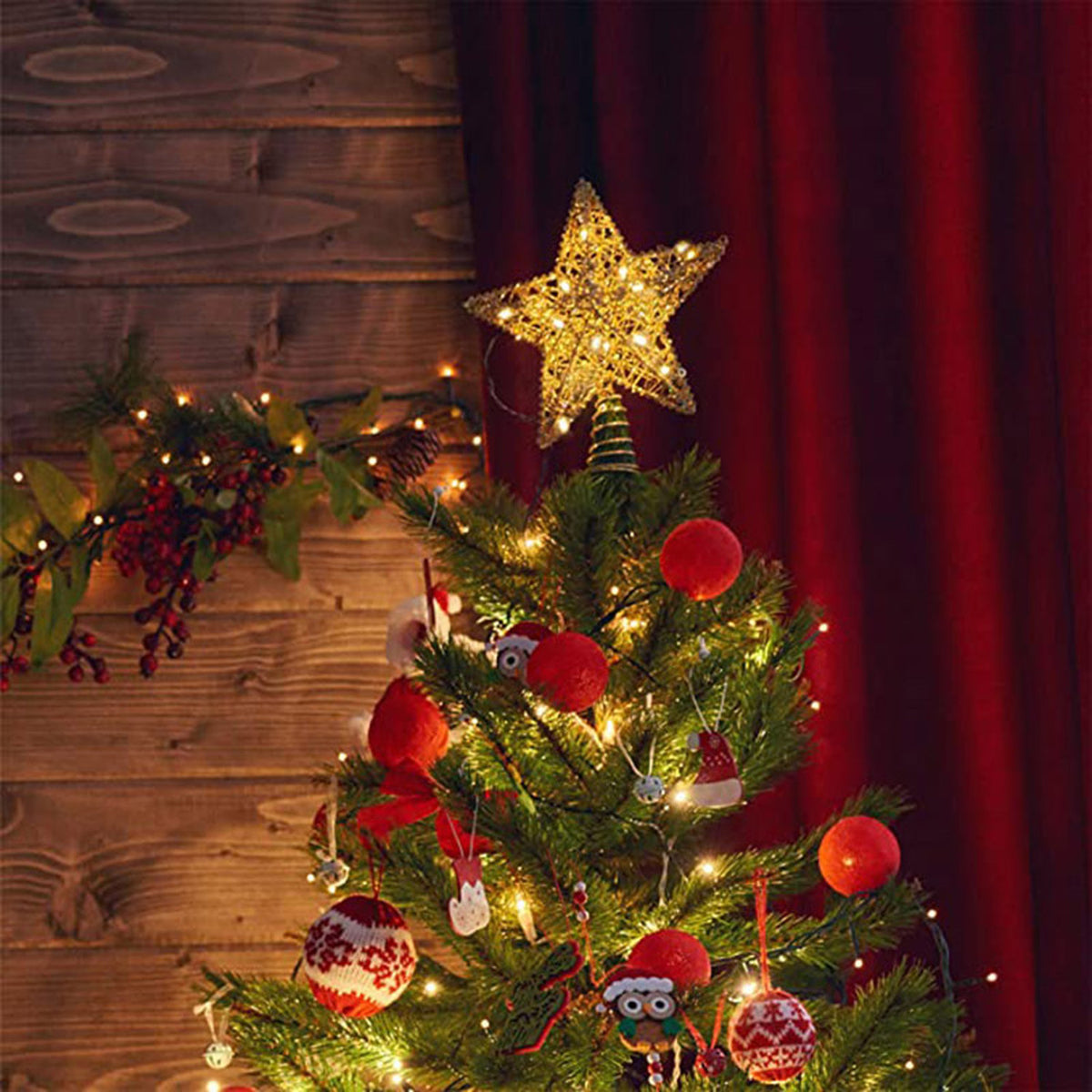 Sequin Gold Star Tree Topper with LED Lights 20cm