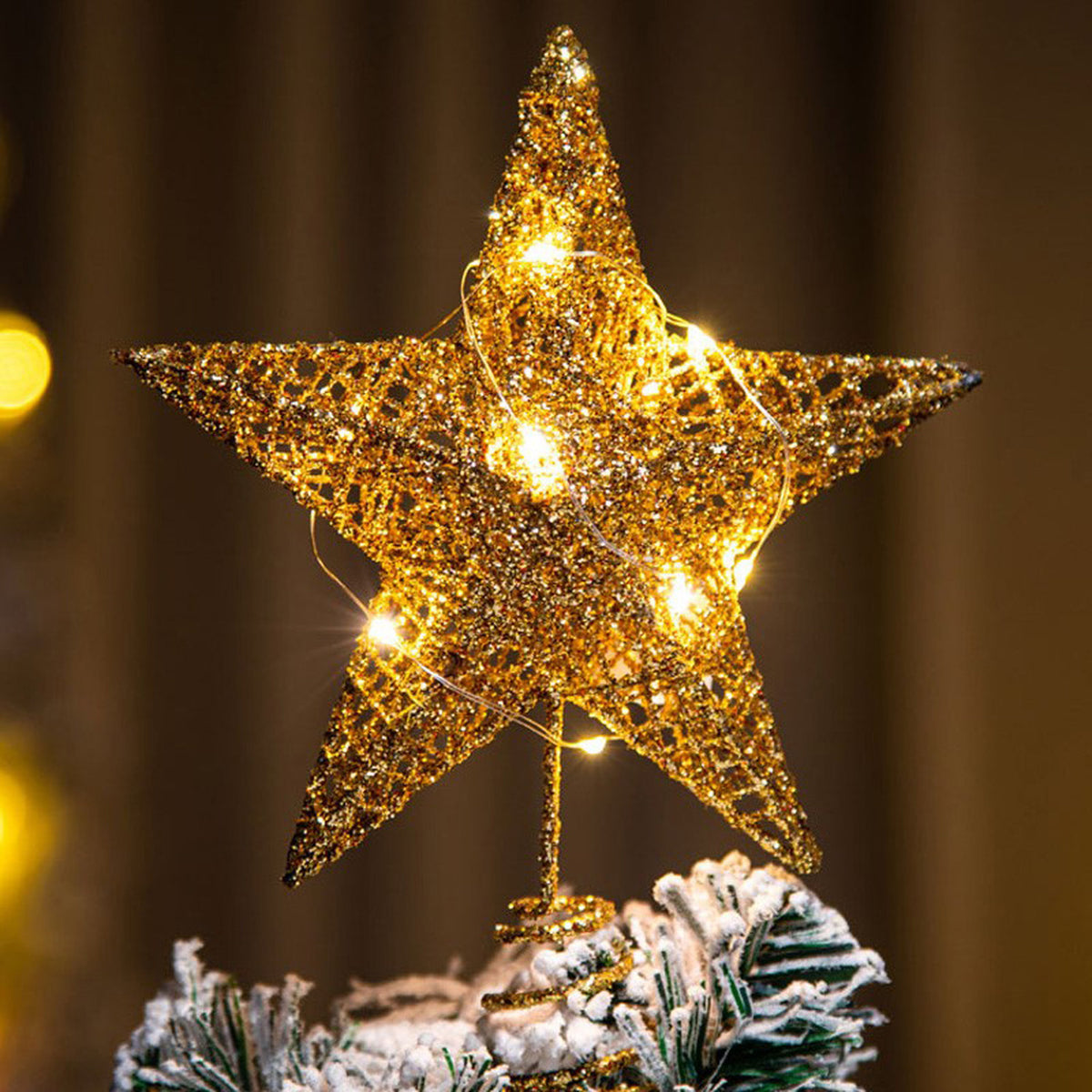 Sequin Gold Star Tree Topper with LED Lights 20cm