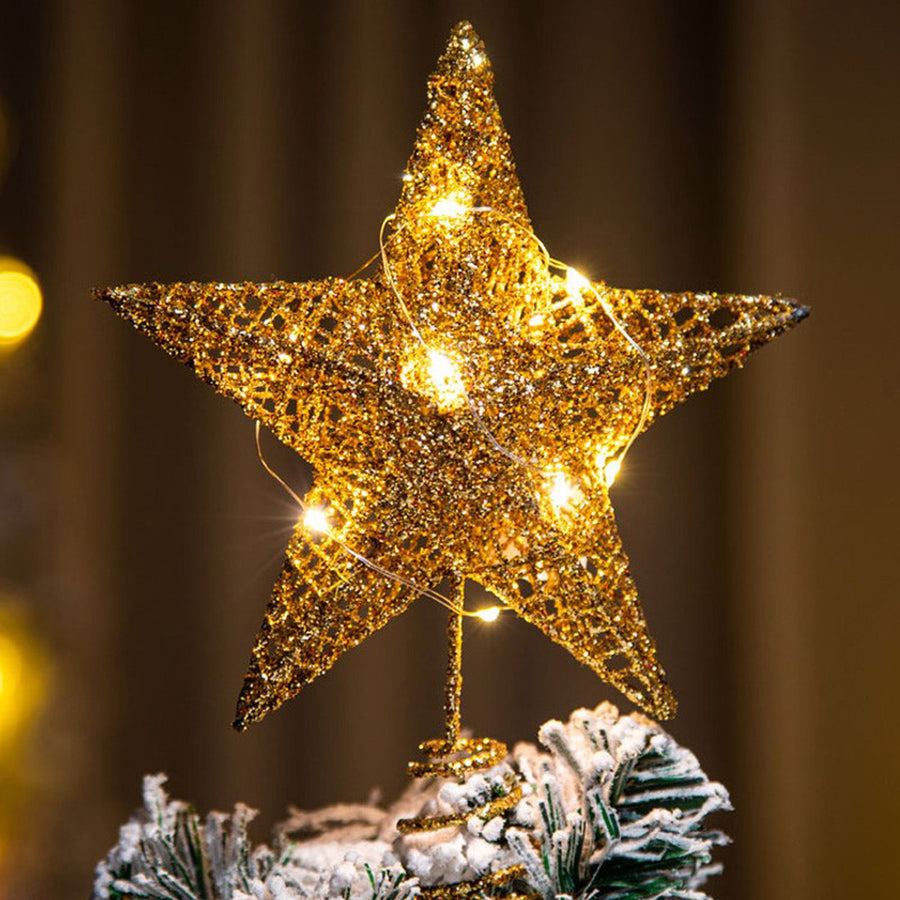 Sequin Gold Star Tree Topper with LED Lights 20cm
