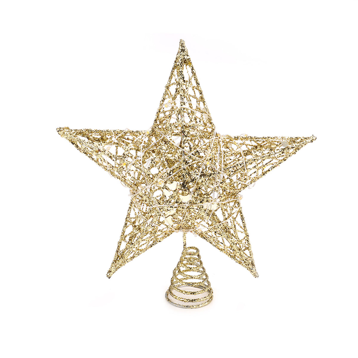 Sequin Gold Star Tree Topper with LED Lights 20cm