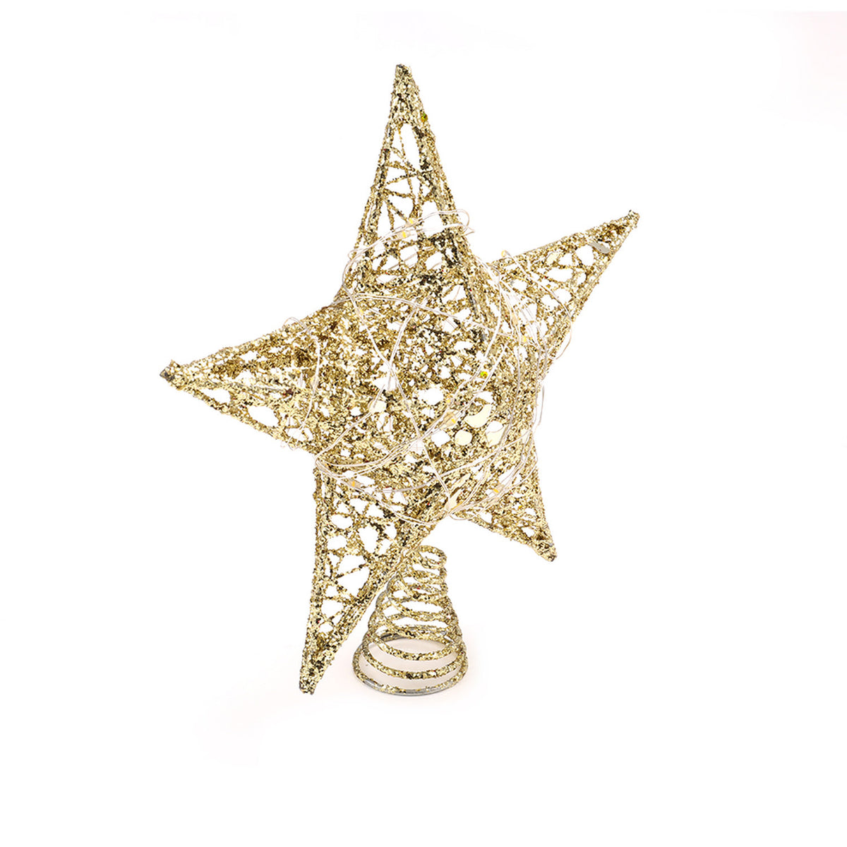 Sequin Gold Star Tree Topper with LED Lights 20cm