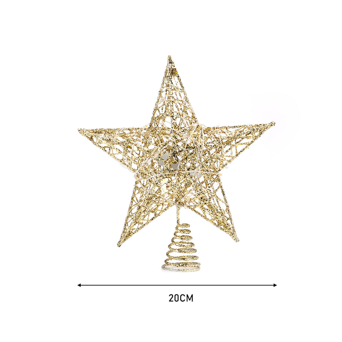Sequin Gold Star Tree Topper with LED Lights 20cm