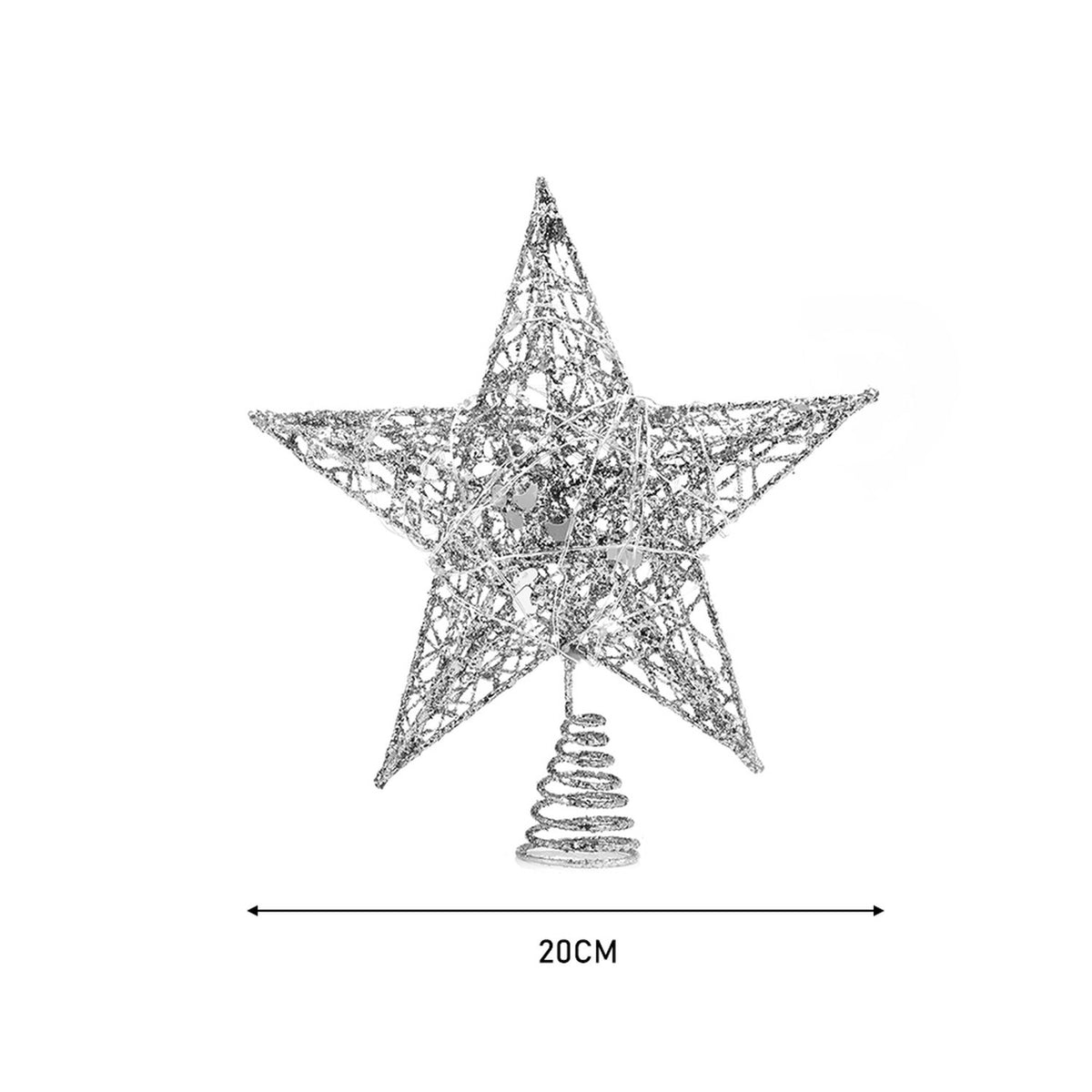 Silver Sequin Star Tree Topper with LED Light 20cm
