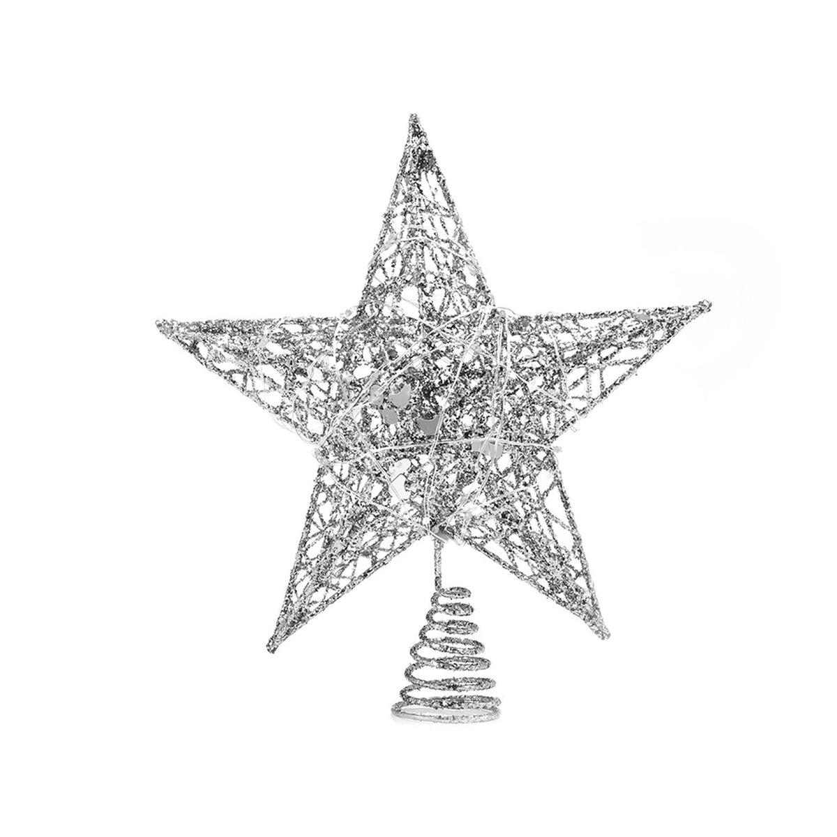 Sequin Silver Star Tree Topper with LED Lights 25cm