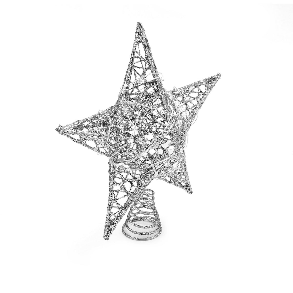 Sequin Silver Star Tree Topper with LED Lights 25cm