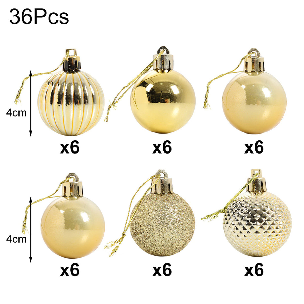 Gold Christmas Baubles 36 Pack