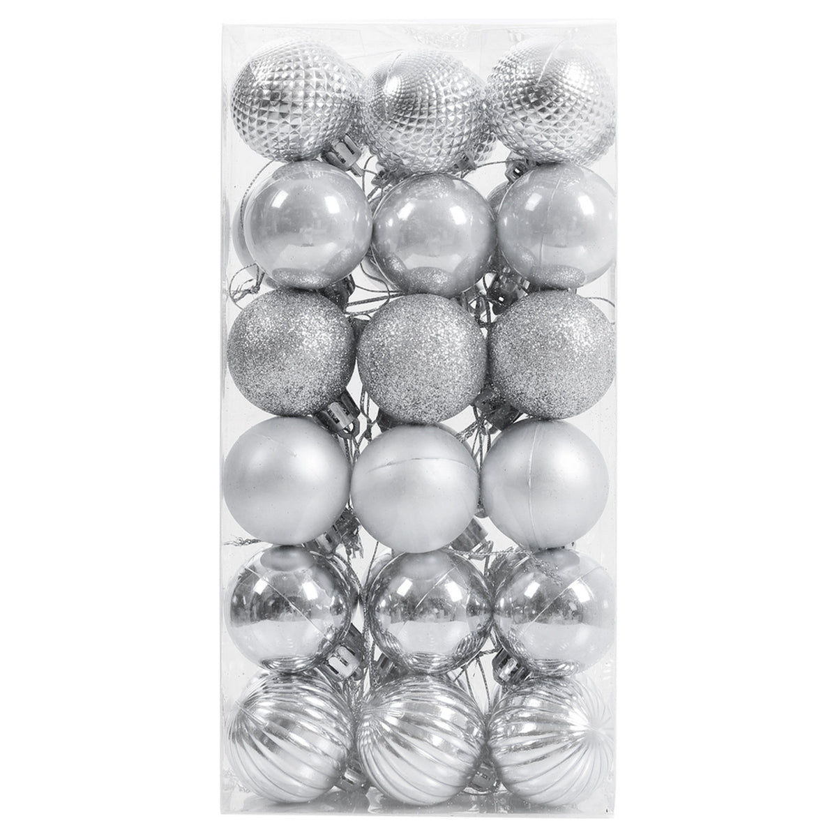 Silver Christmas Baubles 36 Pack